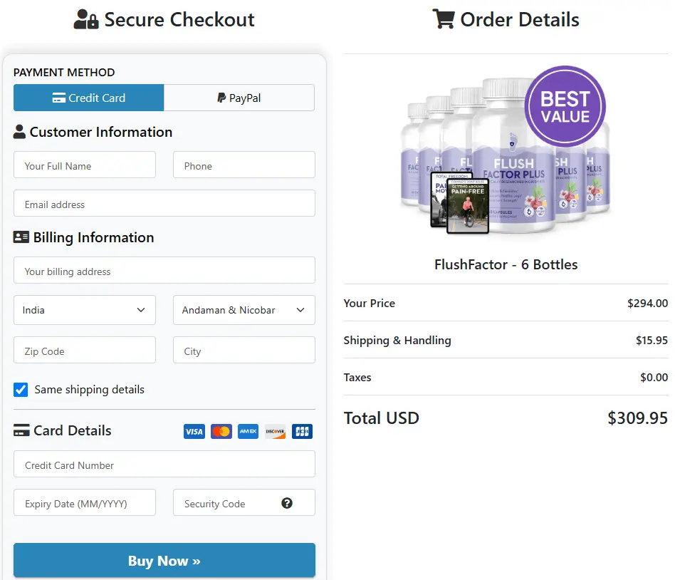 Flush Factor Plus Checkout Page